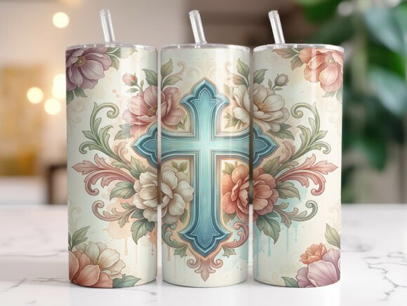 Christian Floral Cross Tumbler Wrap
