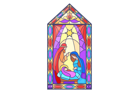 Church Window with Stained Glass Christi Illustrations