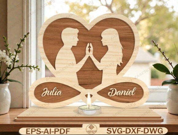 Couple Prayer Heart Candle Laser Cut Graphic Templates
