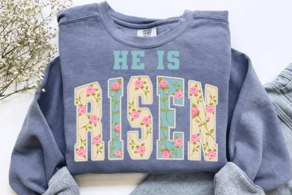 Faux Pearl He is Risen, Floral Varsity Illustrations