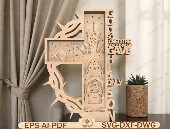 God so Loved the World Cross Laser Cut Graphic Templates