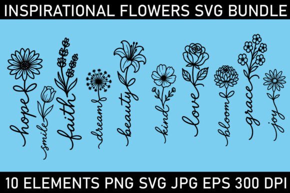 Inspirational Flower Words SVG Bundle