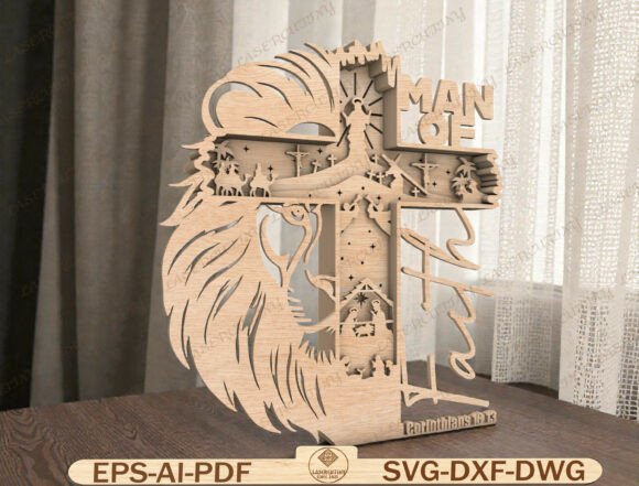 Man of God Cross Laser Cut File for Graphic Templates