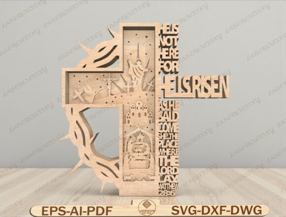 Matthew 28 6 Cross Laser Cut File for Graphic Templates