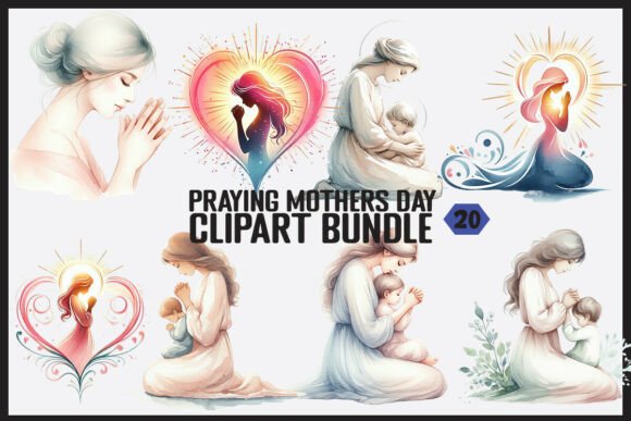 Praying Mother’s Day Clipart Bundle Illustrations