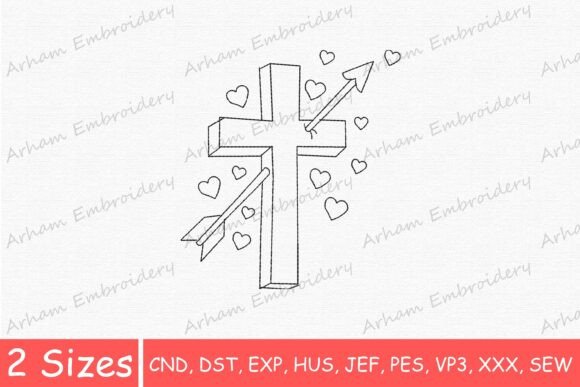 Religious Cross Arrow and Hearts for Remembrance