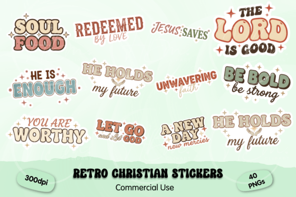 Retro Christian Digital PNG Stickers