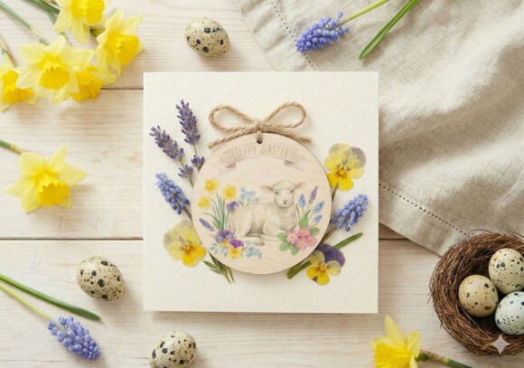 Watercolor Easter Lamb Round Sublimation Illustrations