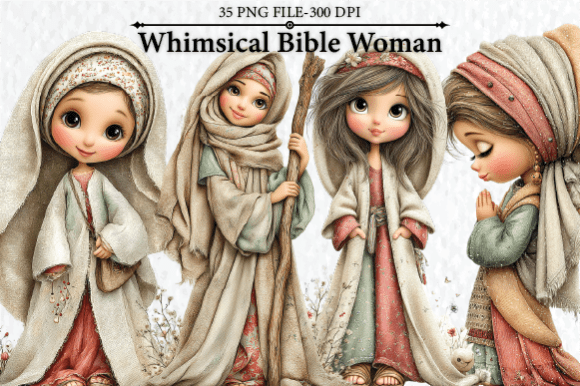 Whimsical Bible Woman Clipart for Illustrations